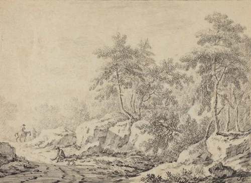 Travelers in a Rocky Wood by Johann Christoph Dietzsch, drawing, 1710-1769