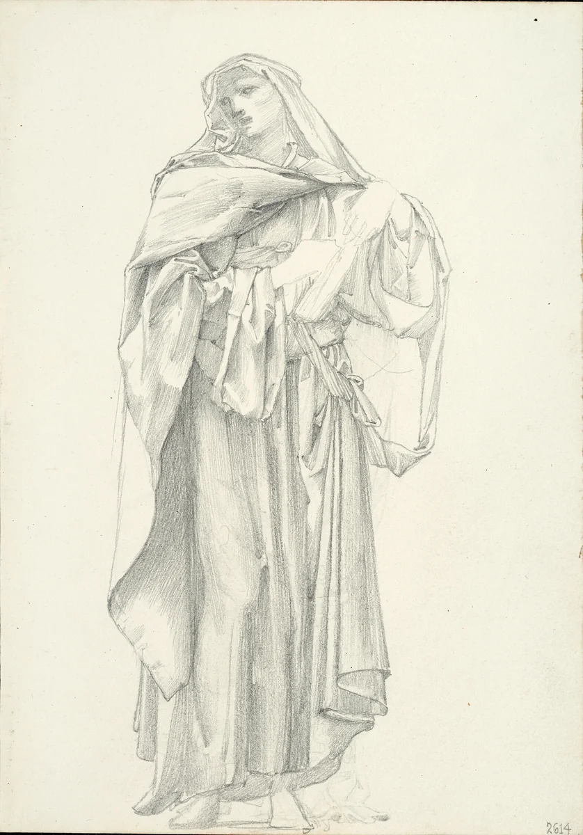 Draped Male Figure (sketchbook #2614) by Edward Burne-Jones, drawing, 1863-1877