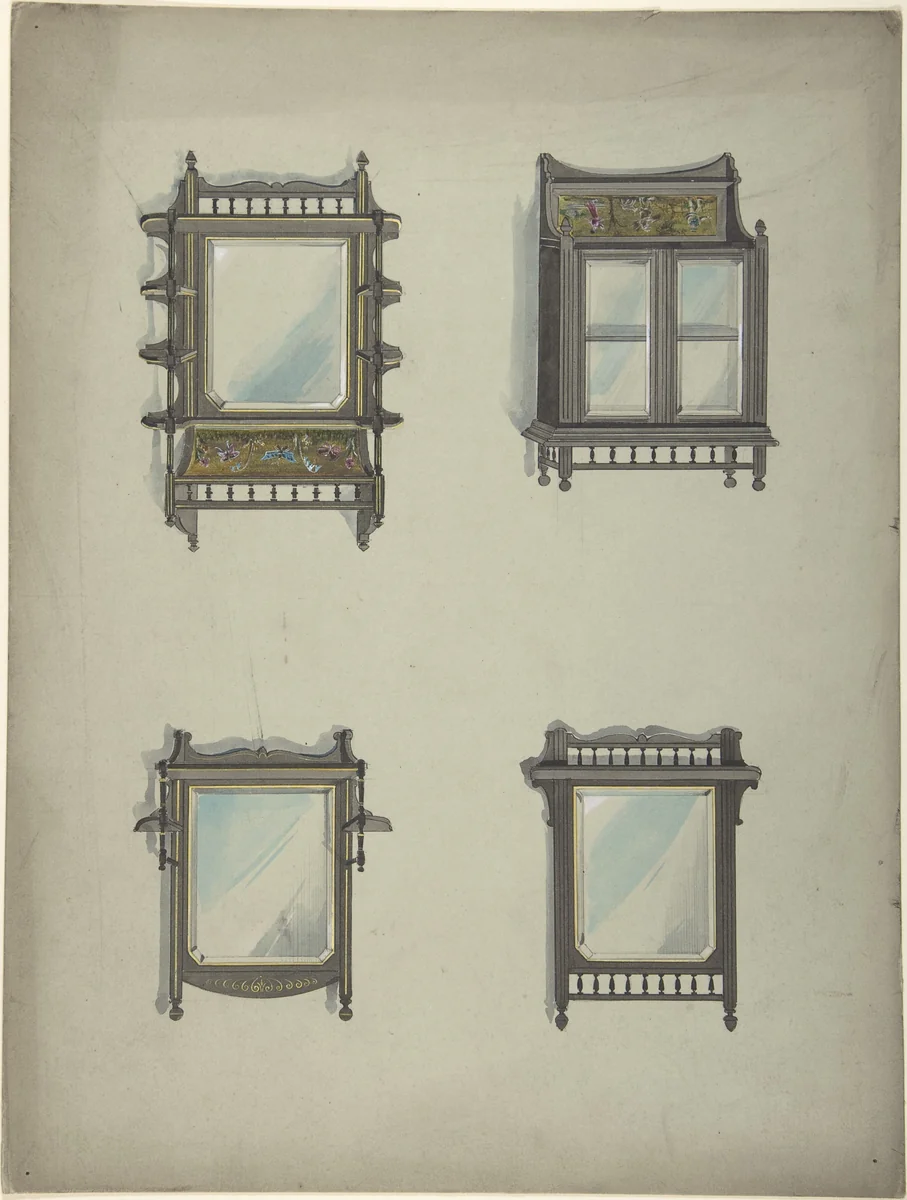 Design for Four Hanging Mirrors by anonymous, drawing, 1800-1899