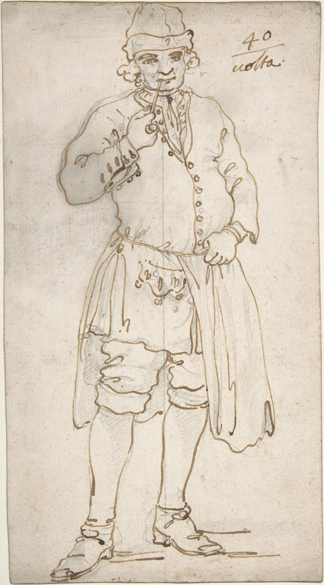 Man Smoking a Pipe (recto); Standing Man and Two Studies of His Head (verso) by Canaletto, drawing, 1697-1768