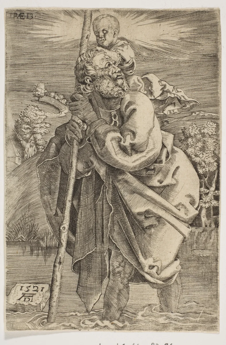 Saint Christopher Facing Left (reverse copy) by Albrecht Dürer, print, 1485-1528
