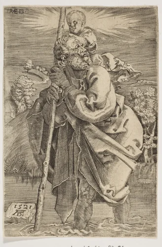 Saint Christopher Facing Left (reverse copy) by Albrecht Dürer, print, 1485-1528