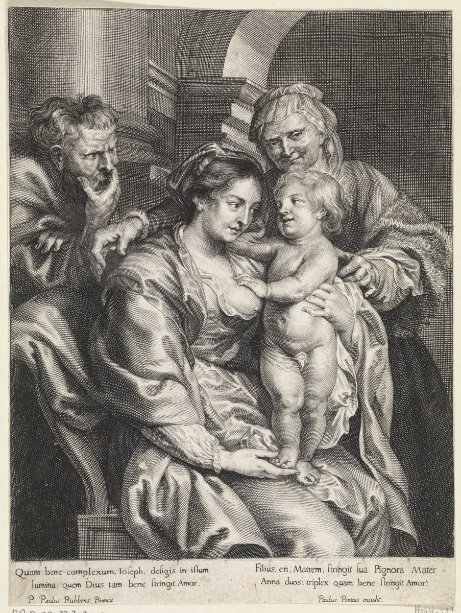 Heilige Familie met Anna by anonymous, print, 1616-1657