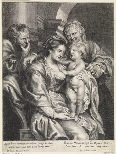 Heilige Familie met Anna by anonymous, print, 1616-1657