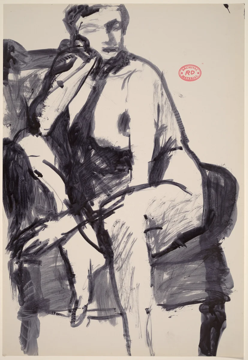 Untitled [seated nude turned and resting against the arm of her chair] by Richard Diebenkorn, drawing, 1955-1967