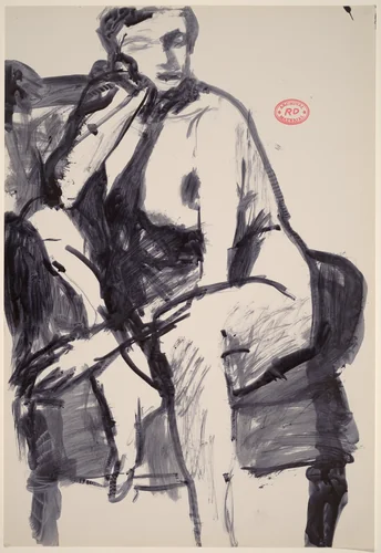 Untitled [seated nude turned and resting against the arm of her chair] by Richard Diebenkorn, drawing, 1955-1967