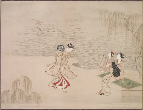 Beauties at the Seashore by Ippitsusai Bunchō (一筆齊文調), painting, 1760-1792