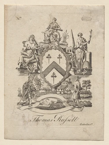 Bookplate: Coat of Arms with Thomas Russell inscribed below by Joseph Callender, print
