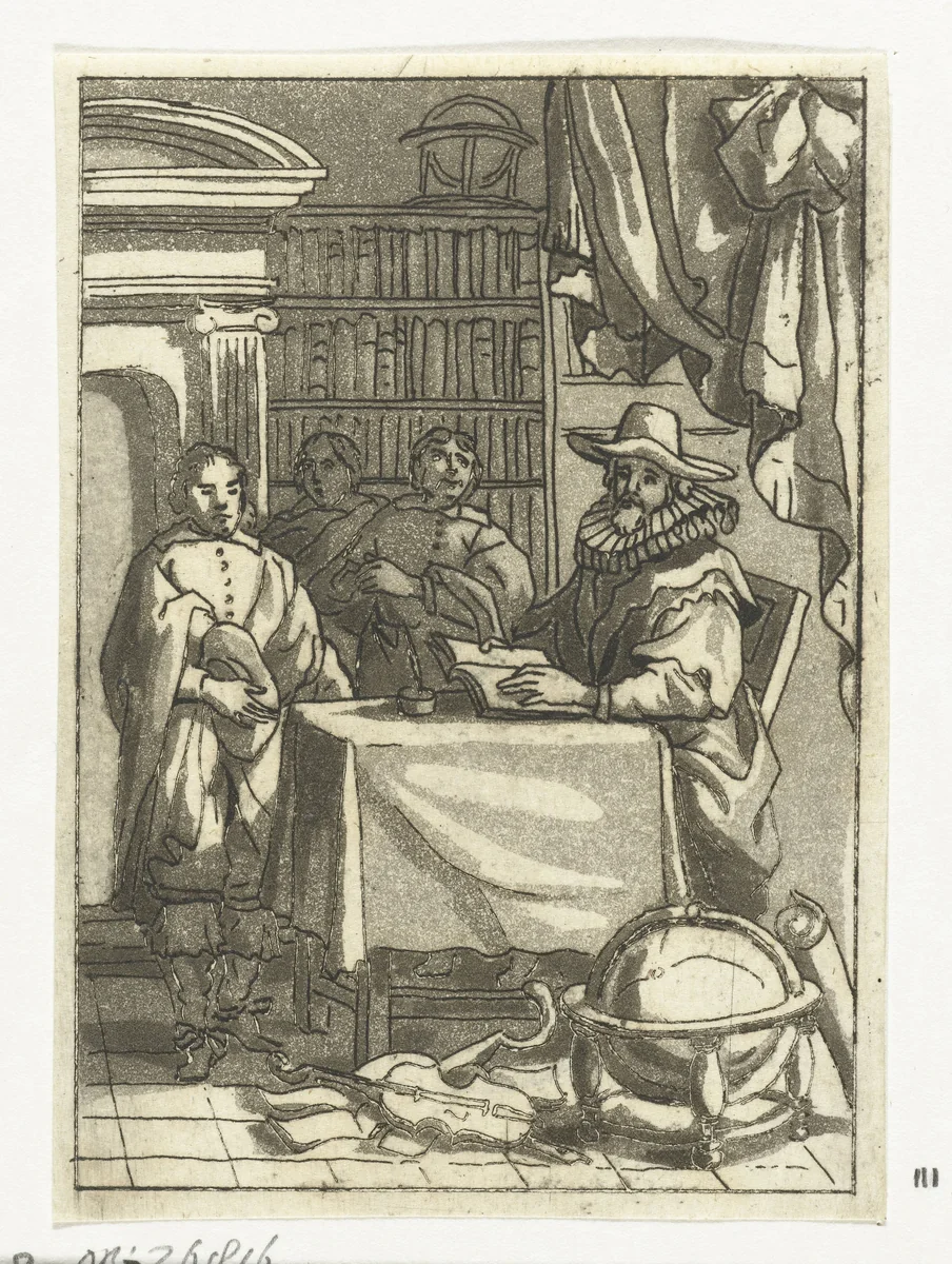 Geleerde in studeervertrek by Anthonie van den Bos, print, 1778-1838