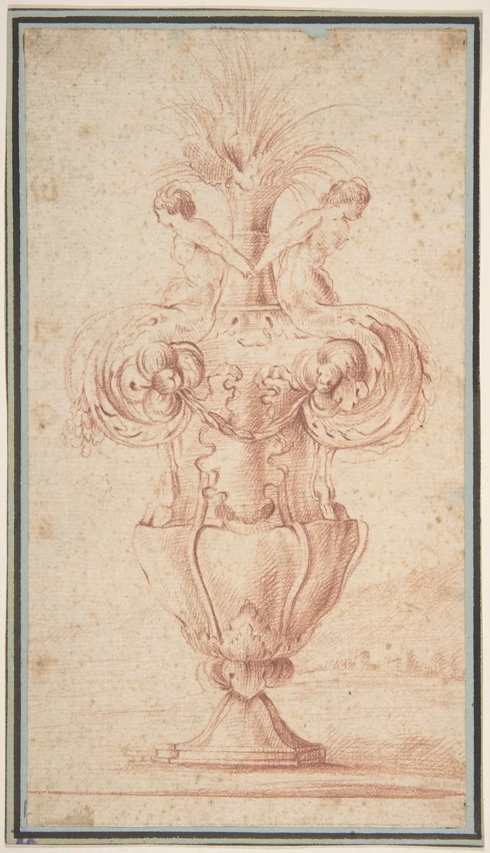 Vase with Two Female Hybrid Figures by anonymous, drawing, 1700-1800