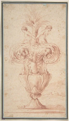 Vase with Two Female Hybrid Figures by anonymous, drawing, 1700-1800