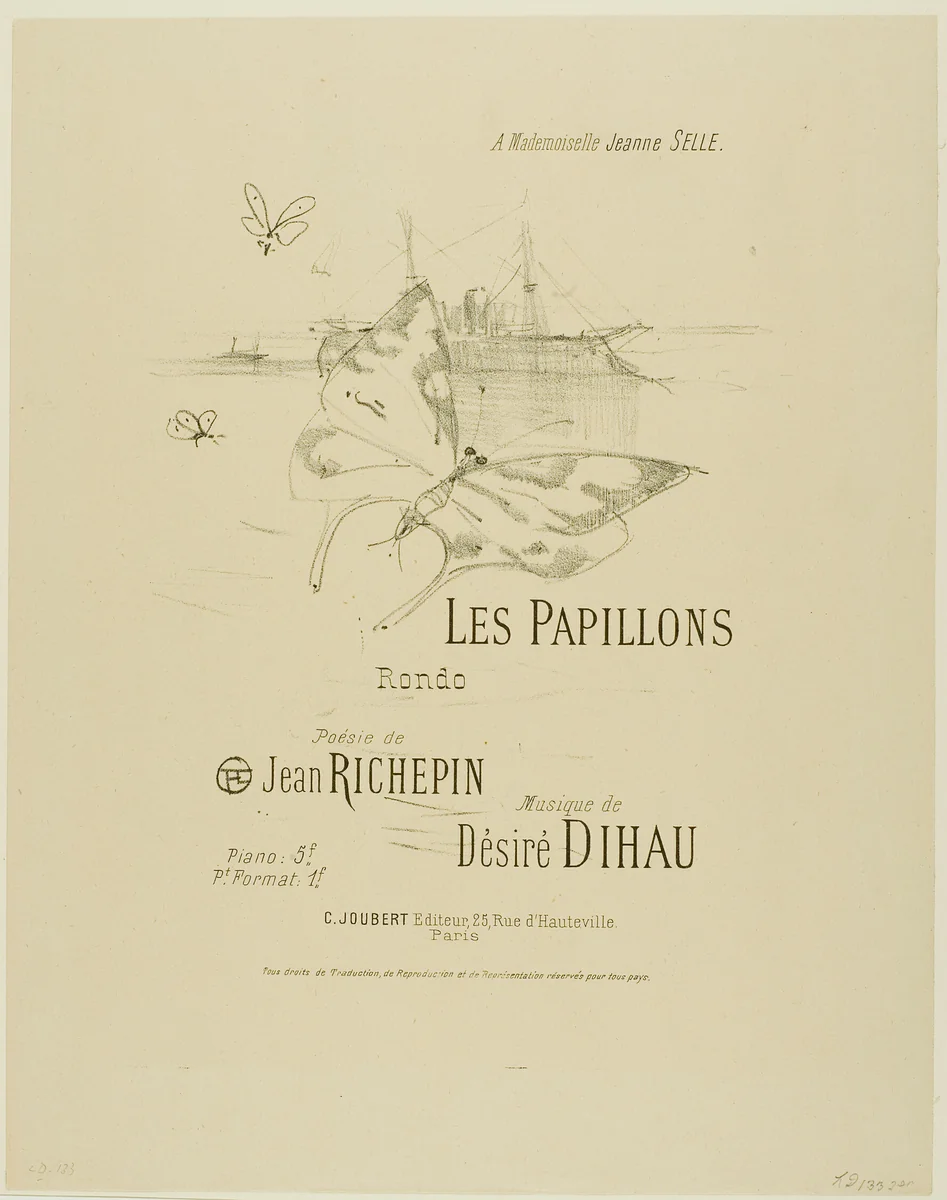 The Butterflies, from Mélodies de Désiré Dihau by Henri de Toulouse-Lautrec, print, 1895