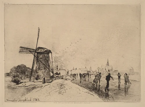 View of the Village of Maaslins (Vue de la ville de Maaslins (Hollande)) by Johan Barthold Jongkind, print, 1862