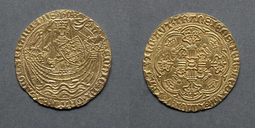 Noble: Henry VI in Ship with Shield of Arms (obverse); Ornamental Cross with Lis Terminals (reverse) by Unknown, metalwork, 1422-1461