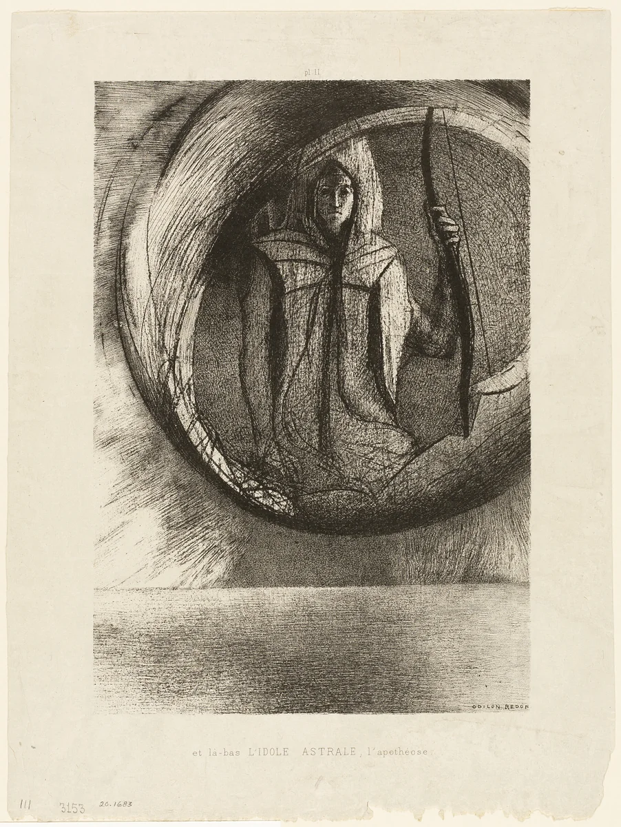 And Beyond, the Astral Idol, the Apotheosis, plate 2 of 6 by Odilon Redon, print, 1891