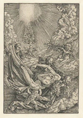 Lichaam van Christus door engelen omhoog gedragen by Unknown, print, 1515-1517