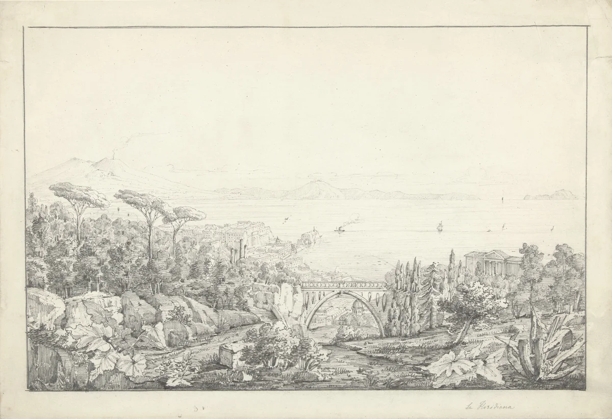 Gezicht op de plantentuin bij Napels La Floridiana by anonymous, drawing, 1800-1900