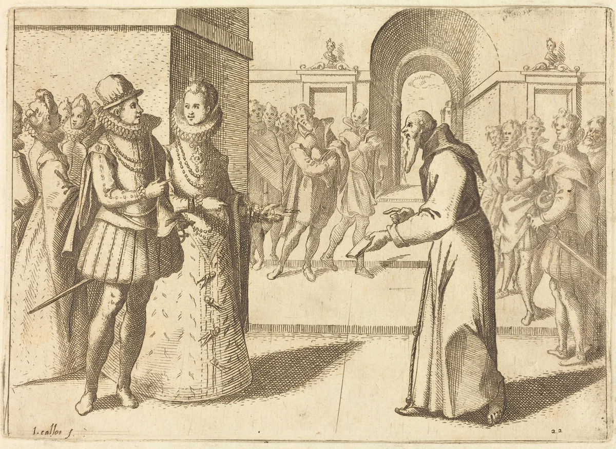 A Capucin Bringing Thanks of the King of Bavaria by Jacques Callot, print, 1612