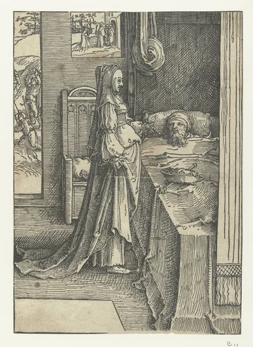 Izebel en koning Achab by Lucas van Leyden, print, 1515-1519