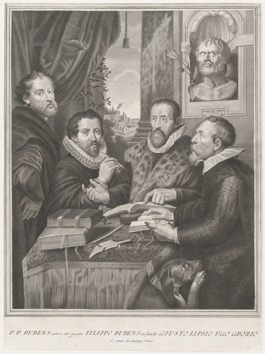 The Four Philosophers: Justus Lipsius, Hugo Grotius, Peter Paul Rubens, and Philip Rubens by Peter Paul Rubens, print, 1770-1782