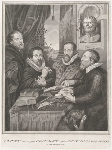 The Four Philosophers: Justus Lipsius, Hugo Grotius, Peter Paul Rubens, and Philip Rubens by Peter Paul Rubens, print, 1770-1782