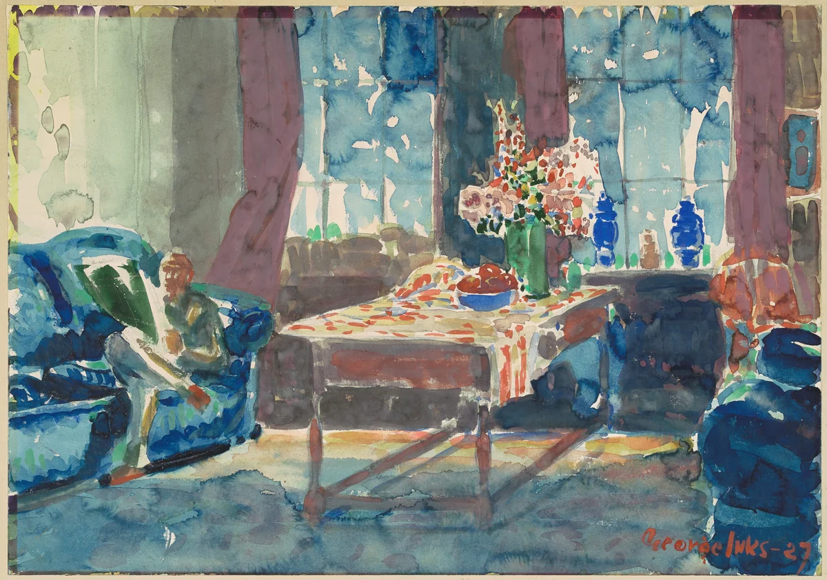 Self-Portrait: Interior of My New York Apartment by George Luks, drawing, 1927