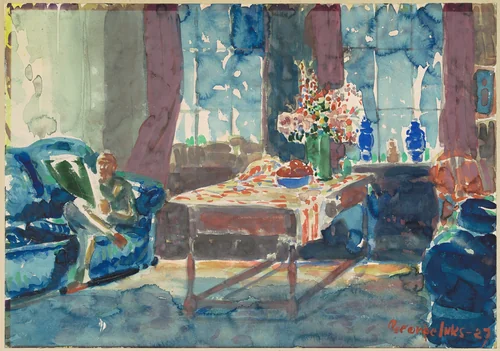 Self-Portrait: Interior of My New York Apartment by George Luks, drawing, 1927