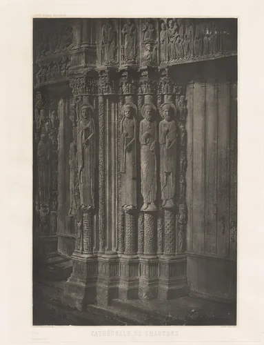 Planche XIII – Cathédrale de Chartres, Statues Colonnes de la Porte Centrale du Portail Royal (Plate XIII – Chartres Cathedral, Statue Columns in the Central Door of the Royal Entrance) by Charles Nègre, photograph, 1855
