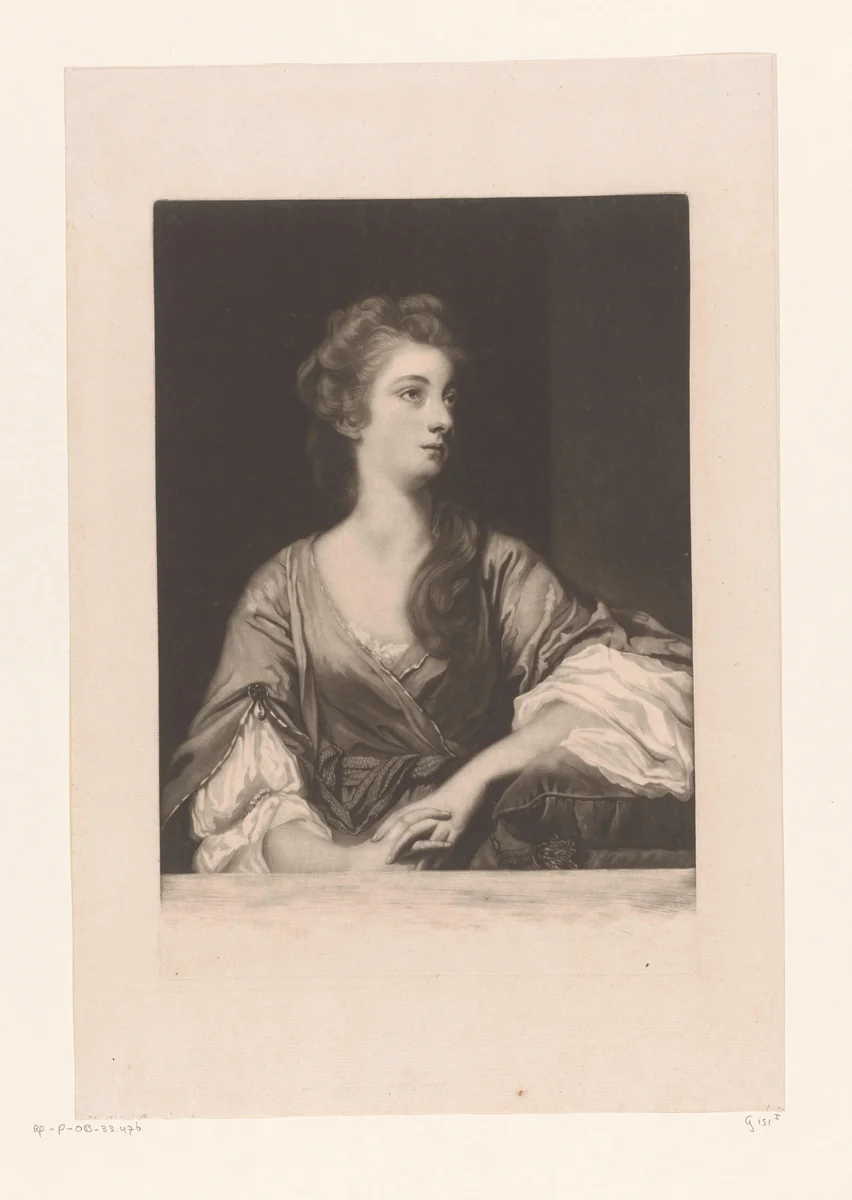 Portret van Elizabeth Greenway by James Watson, print, 1765-1771