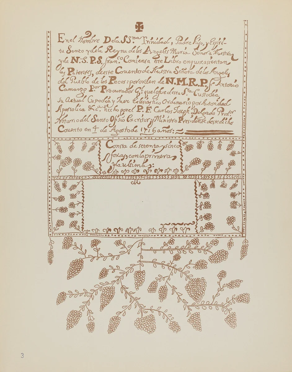 Plate 3: Pecos Book of Visitations: From Portfolio "Spanish Colonial Designs of New Mexico" by American 20th Century, index of american design, 1935-1942