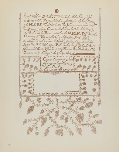 Plate 3: Pecos Book of Visitations: From Portfolio "Spanish Colonial Designs of New Mexico" by American 20th Century, index of american design, 1935-1942