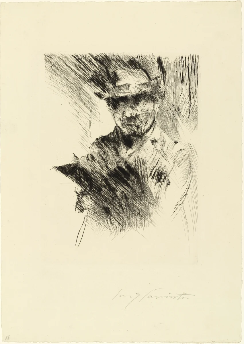 Self-Portrait While Etching (Selbstbildnis radierend) by Lovis Corinth, print, 1920