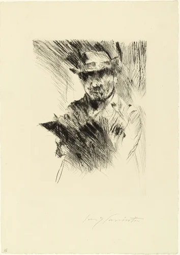 Self-Portrait While Etching (Selbstbildnis radierend) by Lovis Corinth, print, 1920