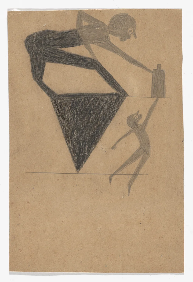 Man on Triangle Reaching for Bottle by Bill Traylor, drawing, 1939