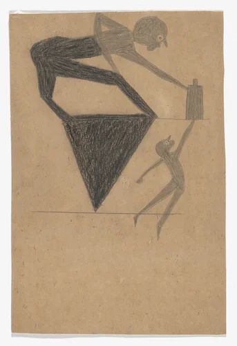 Man on Triangle Reaching for Bottle by Bill Traylor, drawing, 1939