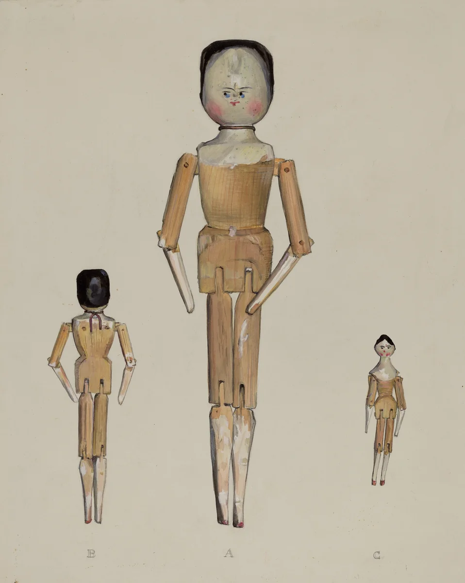 Jointed Wooden Dolls by Jane Iverson, index of american design, 1936