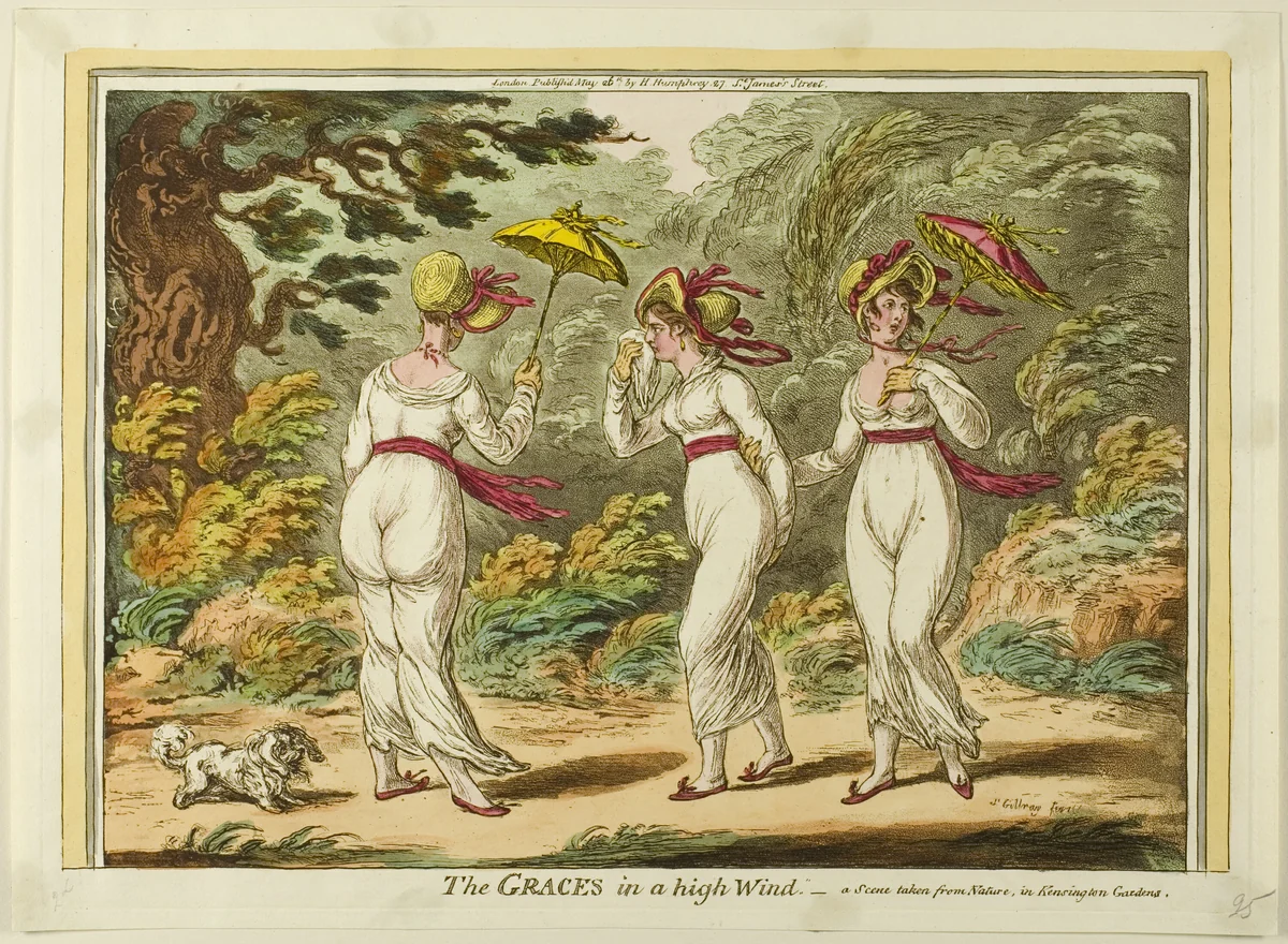 The Graces in a High Wind by James Gillray, print, 1810