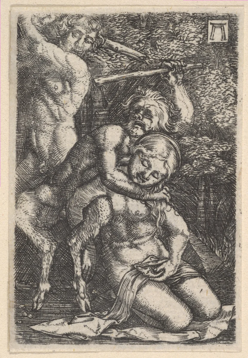 Two Satyrs Fighting Over a Nymph by Albrecht Altdorfer, print, 1500-1538