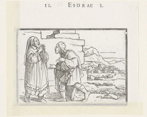 Nehemia hoort over de slechte toestand in Jeruzalem by Hans Holbein, print, 1538