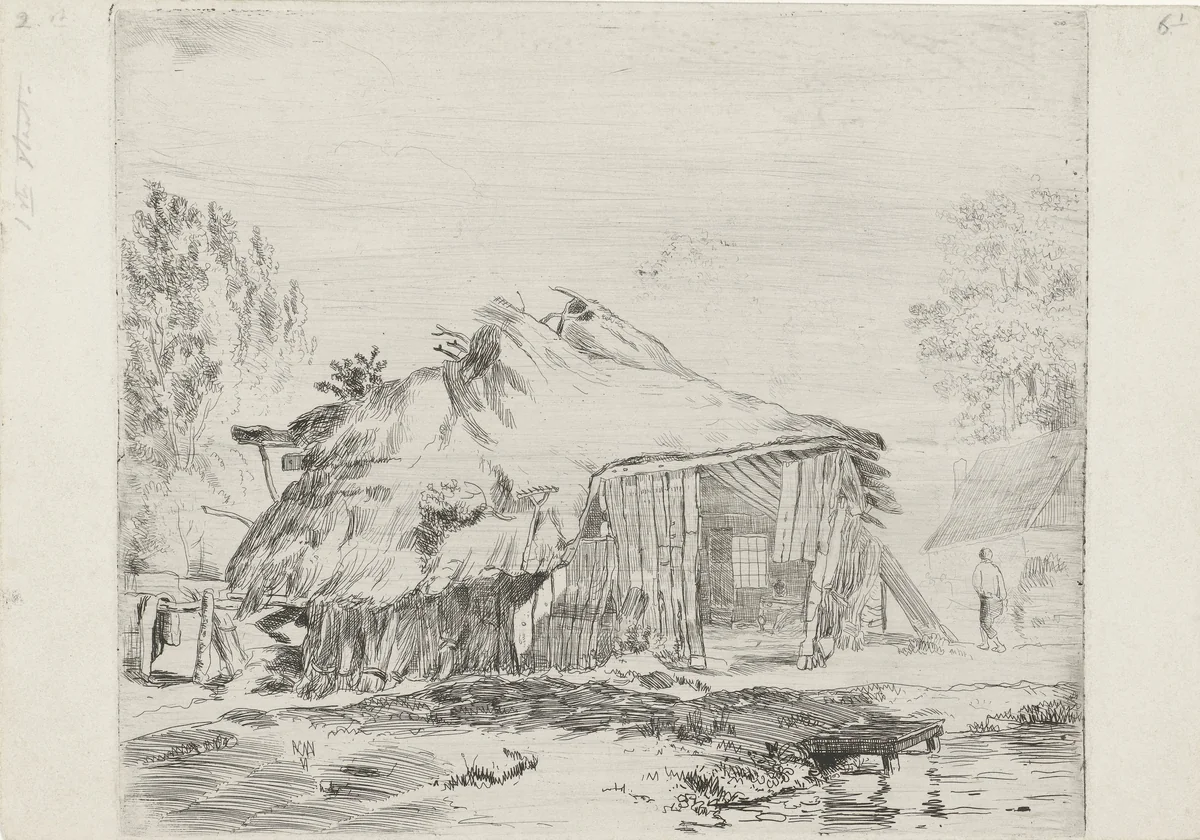 Schuur in een landschap by Cornelis van der Griendt, print, 1858