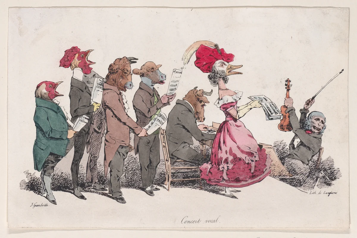 Vocal Concert, from "Metamorphoses of the Day" by J. J. Grandville, print, 1829