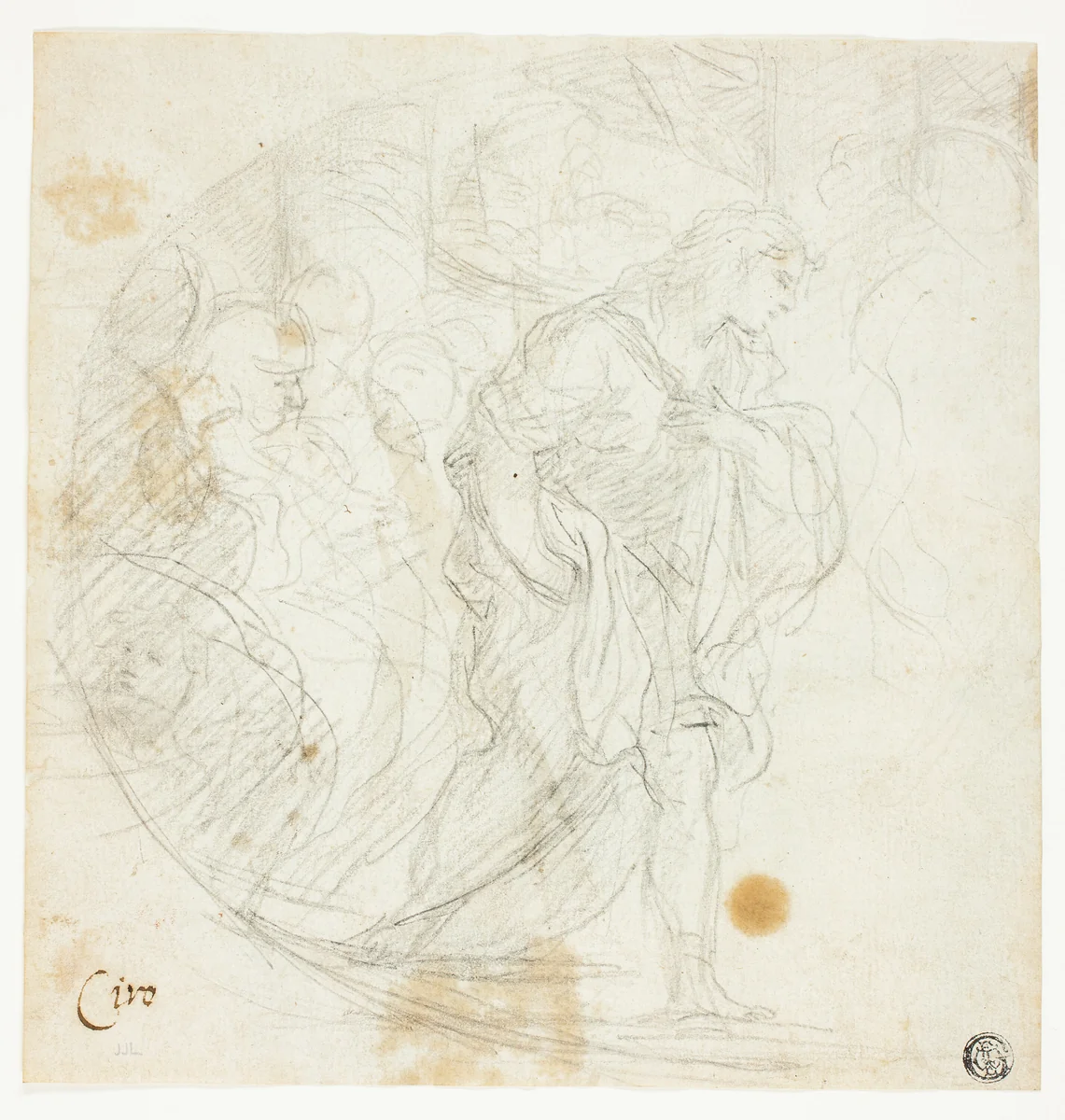 Unidentified Biblical Scene (recto); Sketches (verso) by Ciro Ferri or Luca Giordano or Baldassarre Franceschini, drawing, 1654-1689