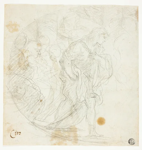 Unidentified Biblical Scene (recto); Sketches (verso) by Ciro Ferri or Luca Giordano or Baldassarre Franceschini, drawing, 1654-1689