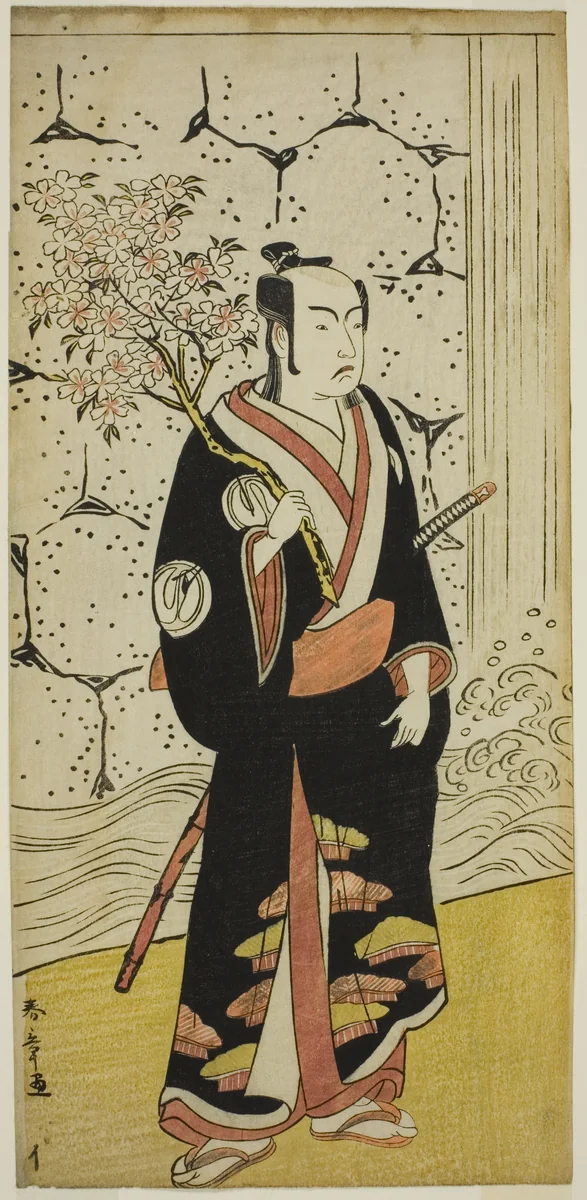 The Actor Sawamura Sojuro III as Sonobe Zaemon in the play "Shin Usuyuki Monogatari," performed at the Ichimura Theater in the eighth Month, 1779 by Katsukawa Shunsho (勝川 春章), print, 1774-1784