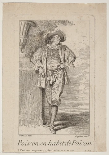 Poisson en habit de Païsan by Louis Deplaces; Antoine Watteau, print, 1736-1810