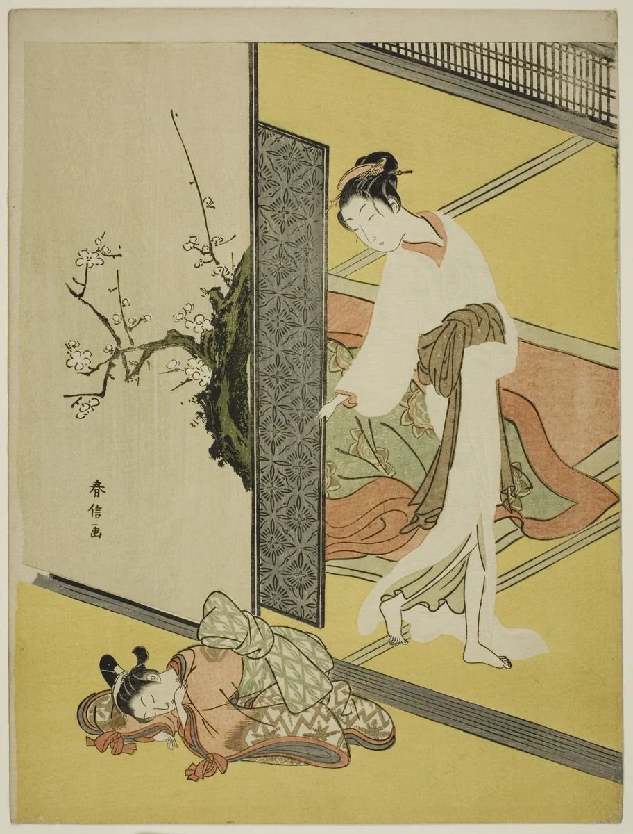 A Courtesan Catching Her Attendant Sleeping by Suzuki Harunobu (鈴木春信), print, 1761-1770