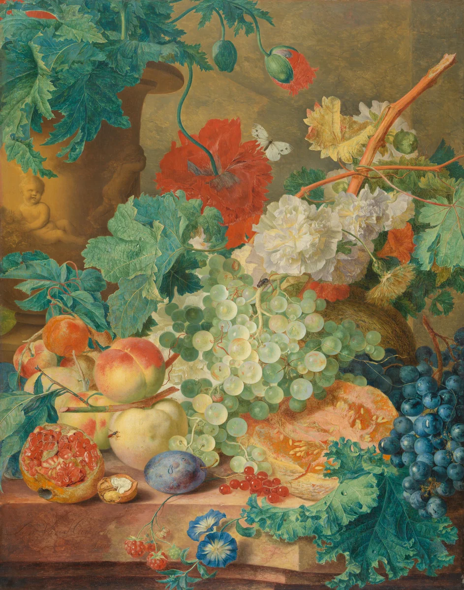Still Life with Flowers and Fruit by Jan van Huysum, painting, 1728