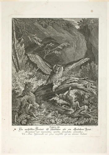 Fable III, plate three from Lehrreiche Fabeln aus dem Reiche der Theire by Johann Elias Ridinger, print, 1743