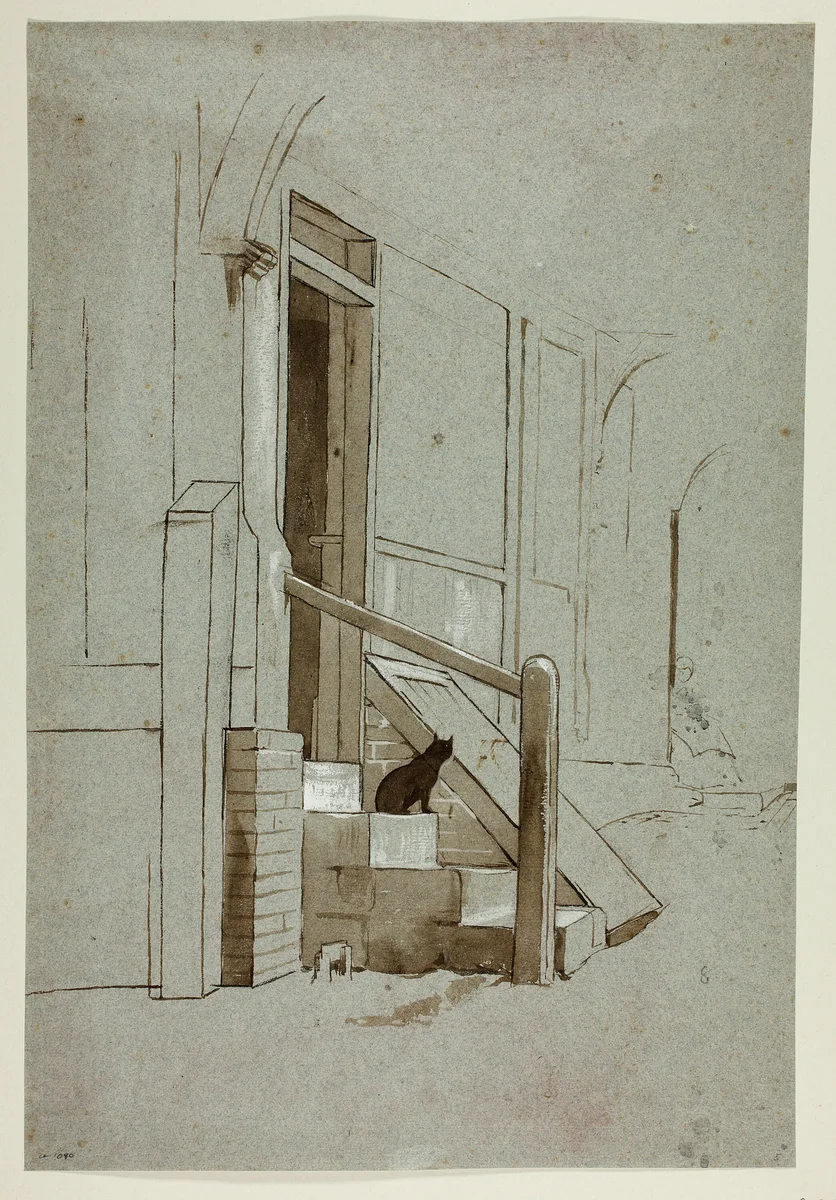 Cat on Doorstep by Henry Stacy Marks, drawing, 1849-1898