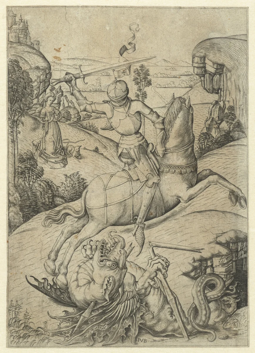 Heilige Joris en de draak by Unknown, print, 1475-1500